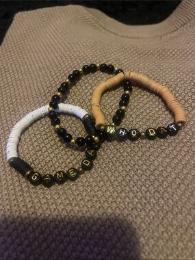 Game Day Stretch Beaded Bracelet Set - Black, White, Tan New Orleans Saints